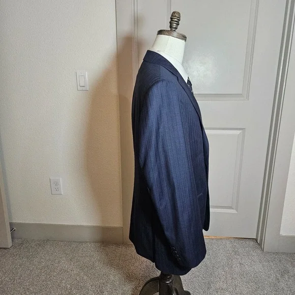 Charles Tyrwhitt 44R Slim‎ Fit Wool Suit Blazer Men Super 100's Navy Pinstriped